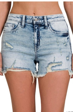 Distressed Hem Denim Shorts