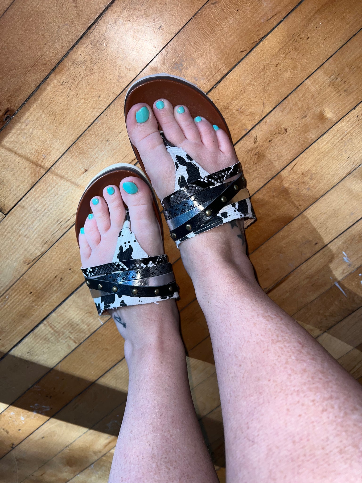 Cow print sandals