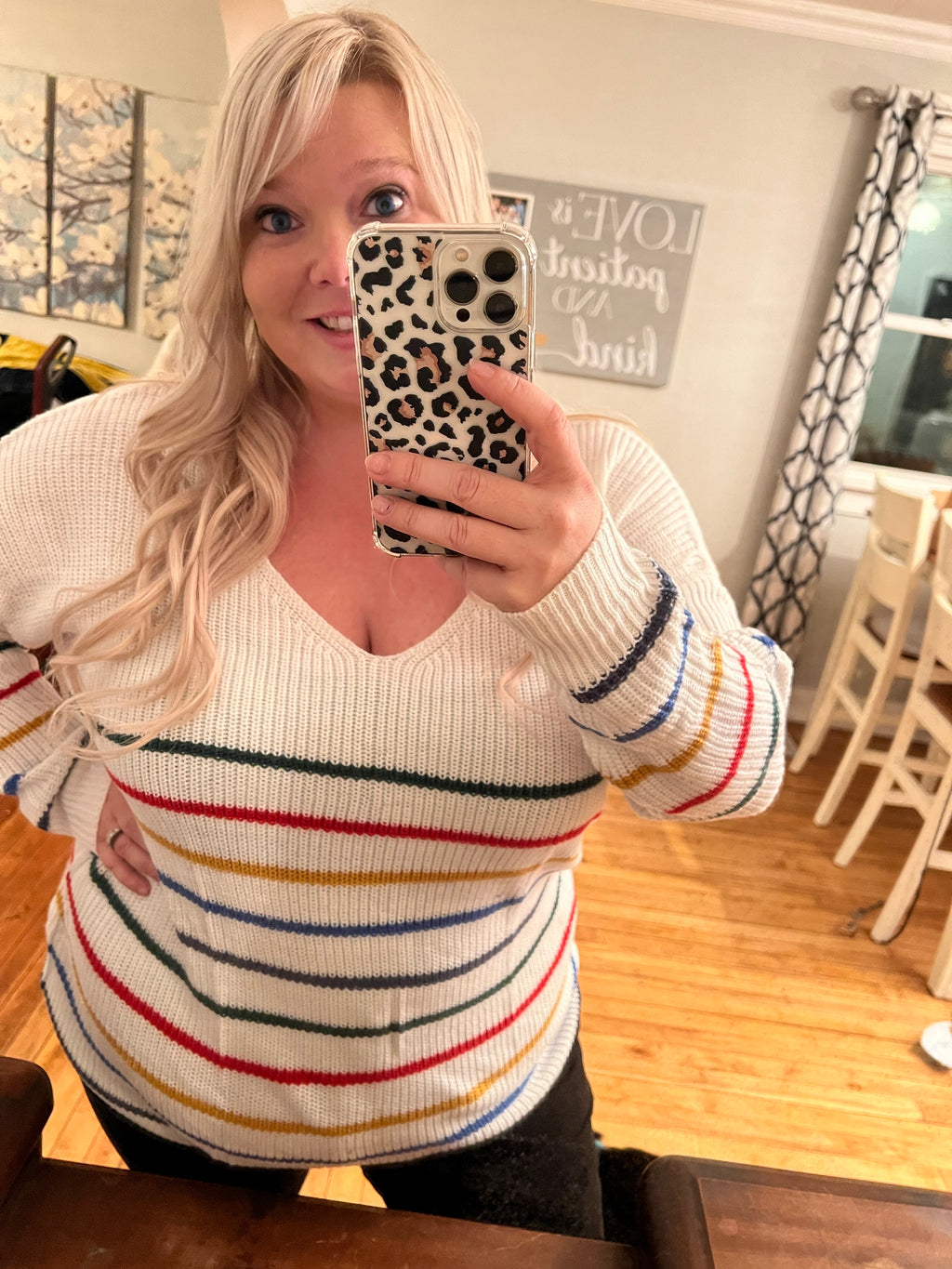 White Multi Color Sweater