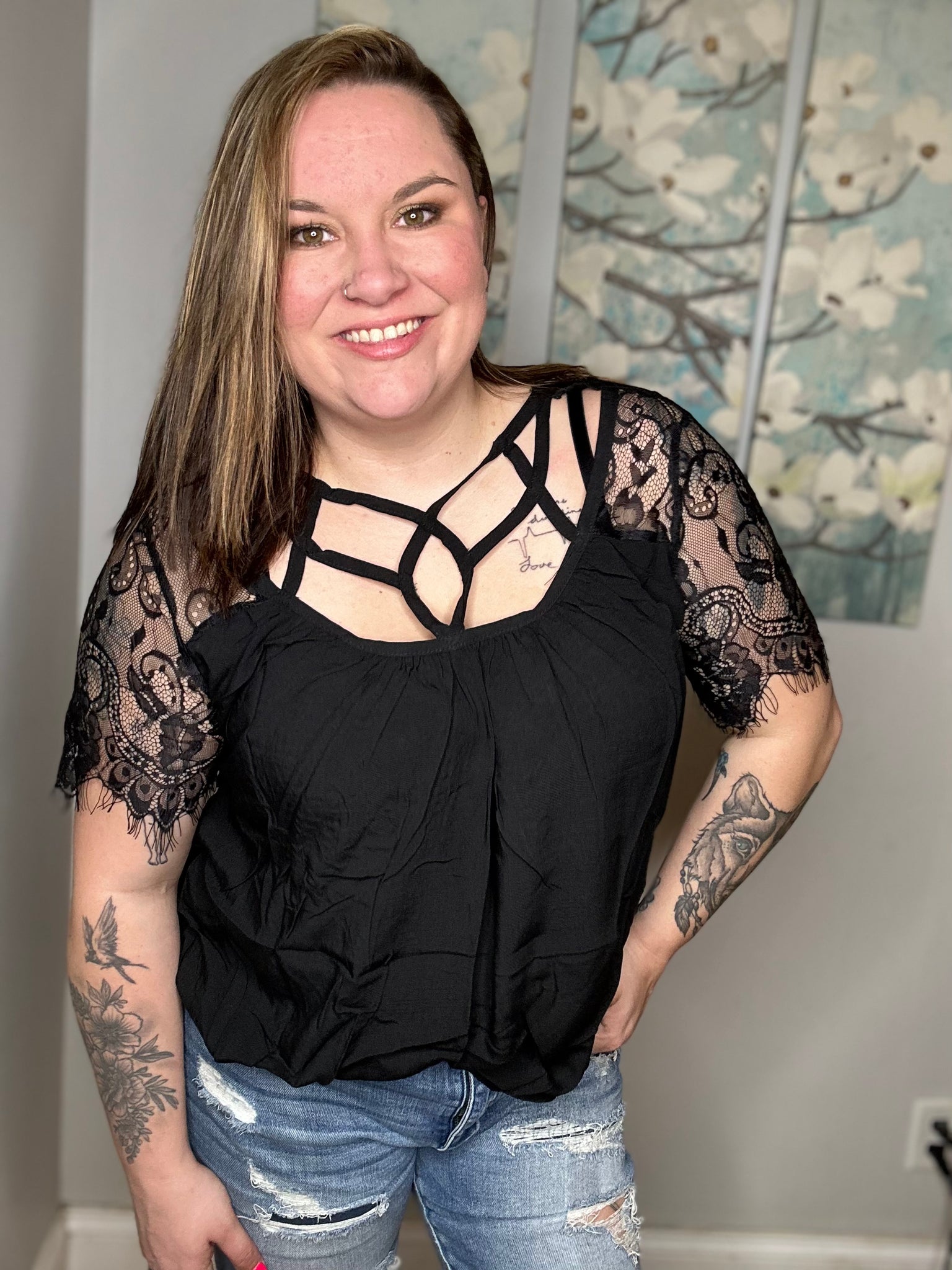 Black Criss Cross Lace Top